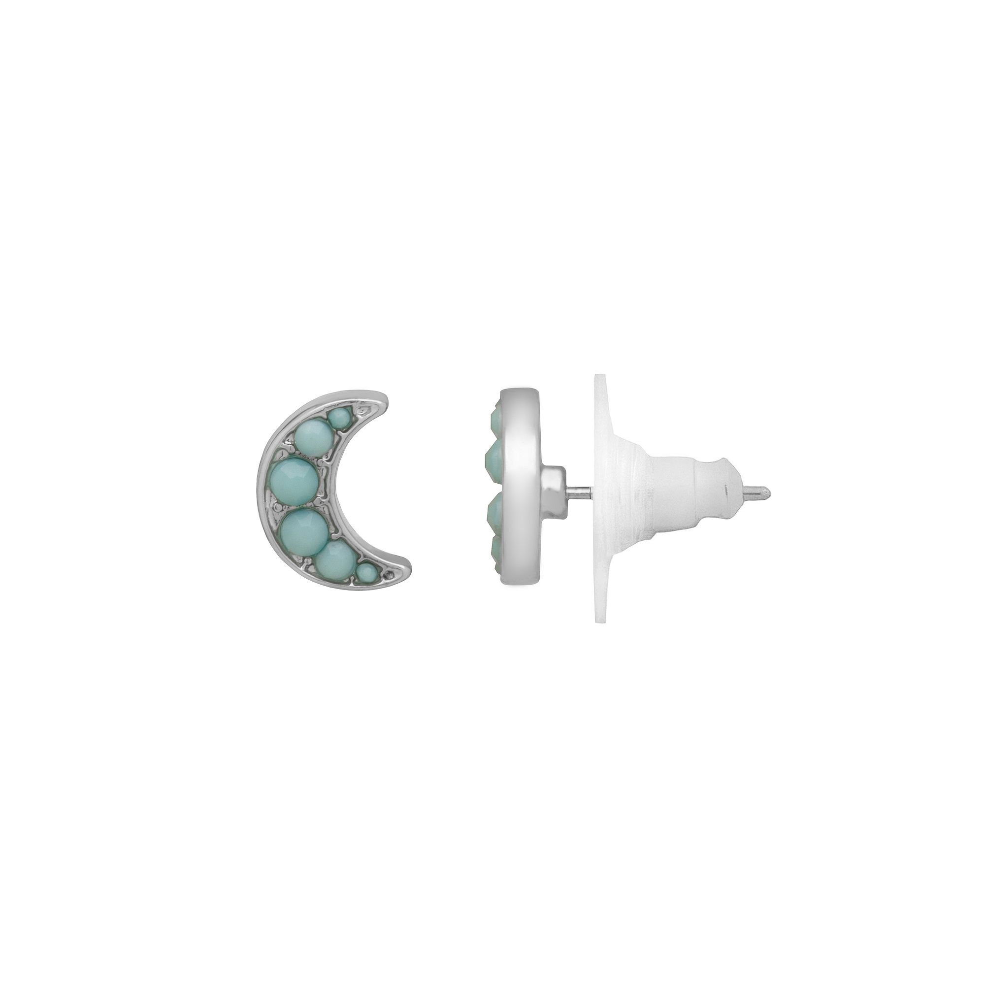 LC Lauren Conrad Silver Tone Studded Crescent Moon Earrings, Womens, Blue