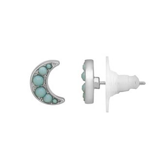 LC Lauren Conrad Silver Tone Studded Crescent Moon Earrings