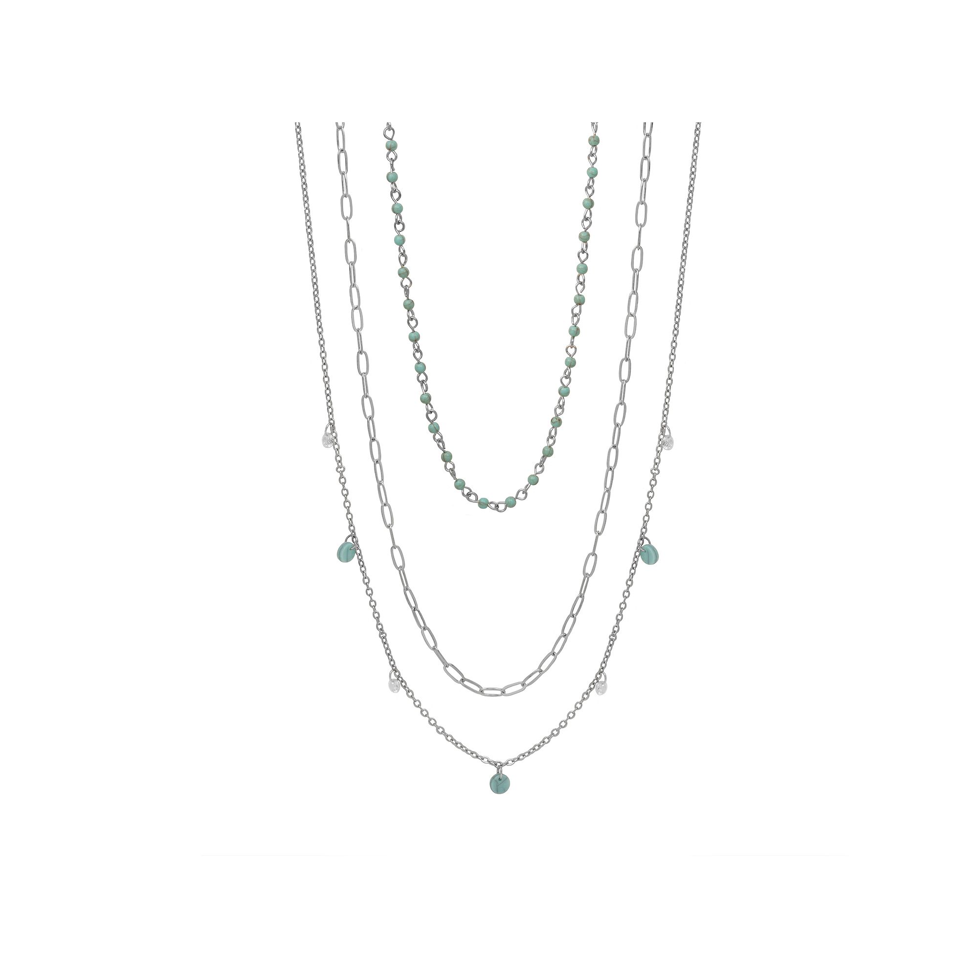 LC Lauren Conrad Silver Tone 3-Row Long Chain Necklace, Womens, Blue