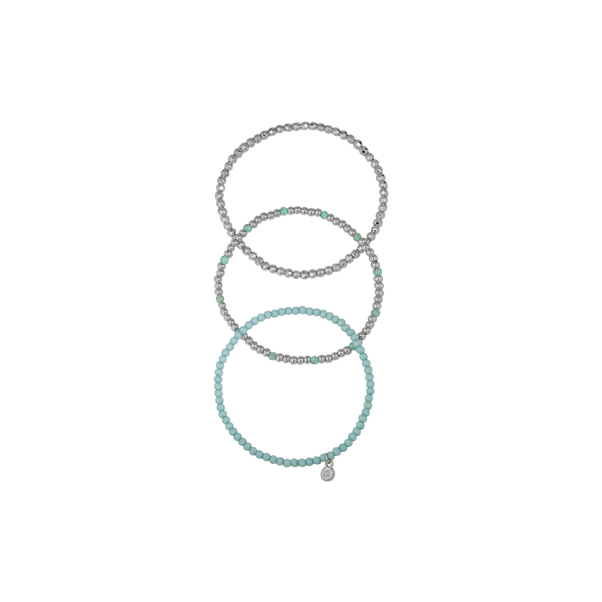 Lauren Conrad Silver Tone 3-Piece Beaded Stretch Bracelet Set, Womens, Blu
