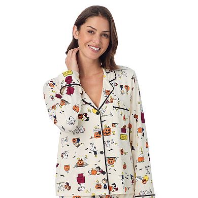 Women's Beauty Sleep Social Cozy Long Sleeve Notch Pajama Top & Pajama Boxers Set