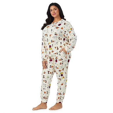 Plus Size Beauty Sleep Social 2-Piece Cozy Long Sleeve Pajama Top & Pajama Pants Set