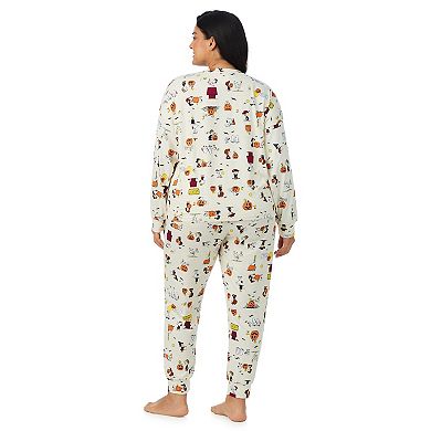 Plus Size Beauty Sleep Social 2-Piece Cozy Long Sleeve Pajama Top & Pajama Pants Set