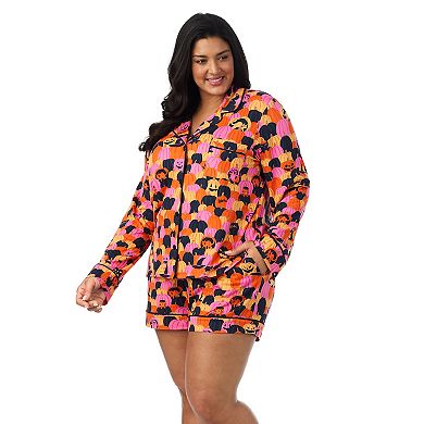 Plus Size Beauty Sleep Social 2-Piece Cozy Long Sleeve Notch Pajama Top & Pajama Boxers Set