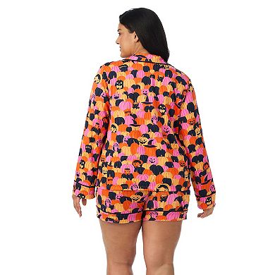 Plus Size Beauty Sleep Social 2-Piece Cozy Long Sleeve Notch Pajama Top & Pajama Boxers Set
