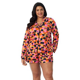 Plus Size Beauty Sleep Social Halloween 2 pc Cozy Long Sleeve Notch Pajama Top & Pajama Boxers Set