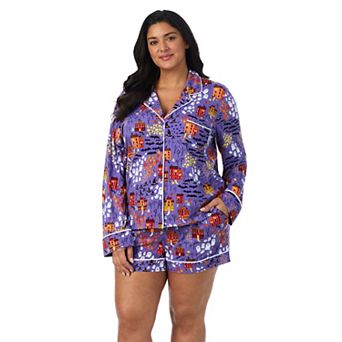 Plus Size Beauty Sleep Social Halloween 2 pc Cozy Long Sleeve Notch Pajama Top & Pajama Boxers Set