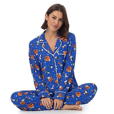 Women's Beauty Sleep Social 2-Piece Cozy Notch Long Sleeve Pajama Top & Pajama Pants Set