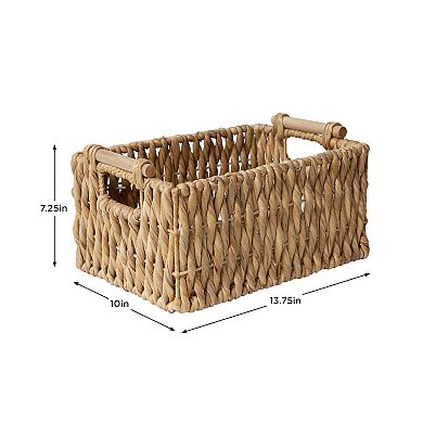 RGI Home Rectangular Natural Water Hyacinth Storage Bin with Handles