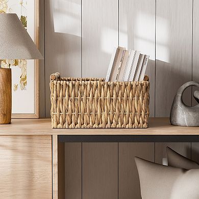 RGI Home Rectangular Natural Water Hyacinth Storage Bin with Handles