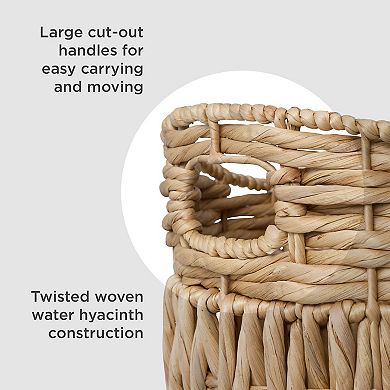 RGI Home Twisted Natural Water Hyacinth Decorative Storage Basket with Handles