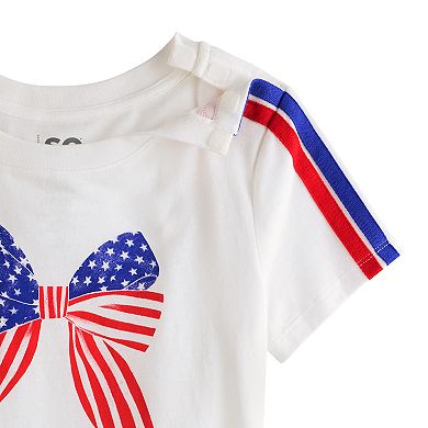 Girls 7-16 SO® Adaptive Varsity Stripe Flag Bow Graphic Baby Tee
