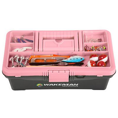 Wakeman 55pc Fishing Plastic Tackle Box Set Pink