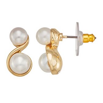 You're Invited Gold Tone Simulated Blanc Pearl Swirl Stud Earrings