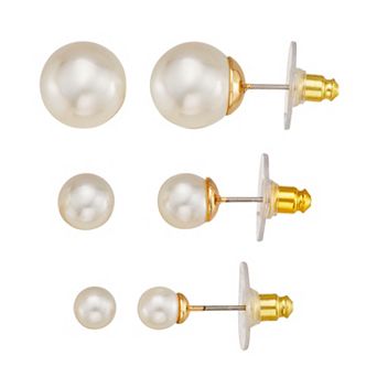 You're Invited Simulated Pearl 3-Pair Stud Earring Set (6/10/12mm)