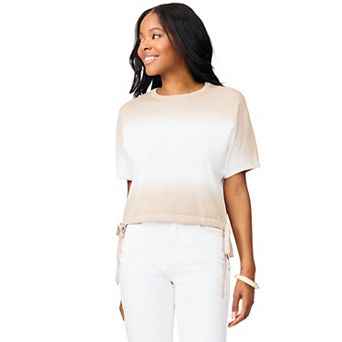 Women's Grey & Gray Short Sleeve Tie Waist Dolman Top