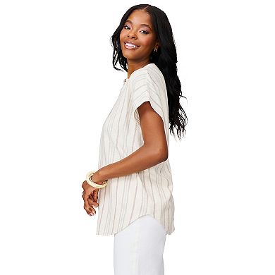 Women's Grey & Gray Split Neck Cap Sleeve Stripe Blouse