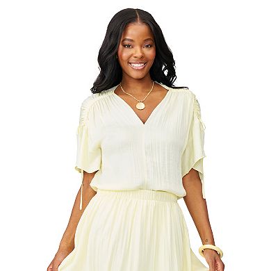 Women's Grey & Gray Ruched Shoulder Blouse