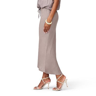 Women's Grey & Gray Drawstring Waist Linen Blend Skirt