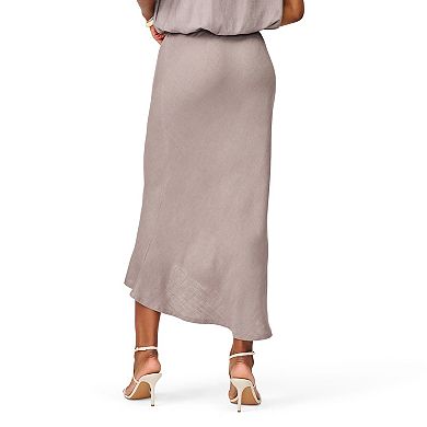 Women's Grey & Gray Drawstring Waist Linen Blend Skirt