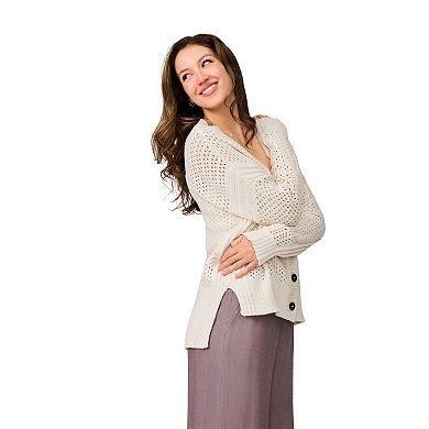 Women's Grey & Gray Open Weave High-Low Cardigan