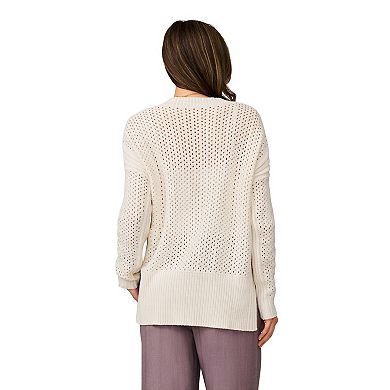 Women's Grey & Gray Open Weave High-Low Cardigan