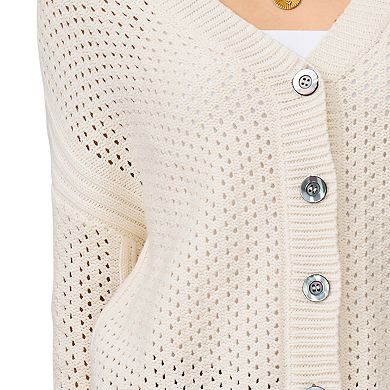 Women's Grey & Gray Open Weave High-Low Cardigan