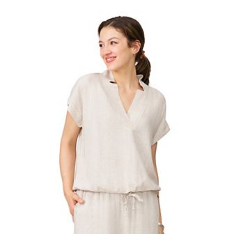 Women's Grey & Gray Notch Neck Bubble Hem Top