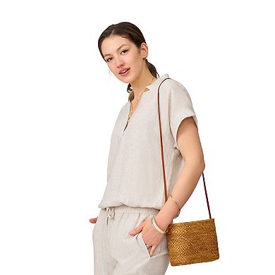 Women's Grey & Gray Notch Neck Bubble Hem Top