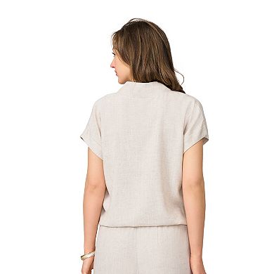 Women's Grey & Gray Notch Neck Bubble Hem Top