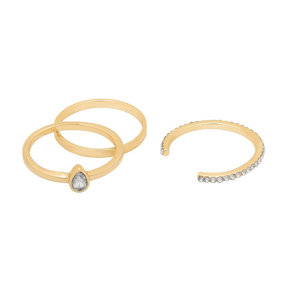 LC Lauren Conrad Gold Tone 3-Piece Stackable Pave Ring Set