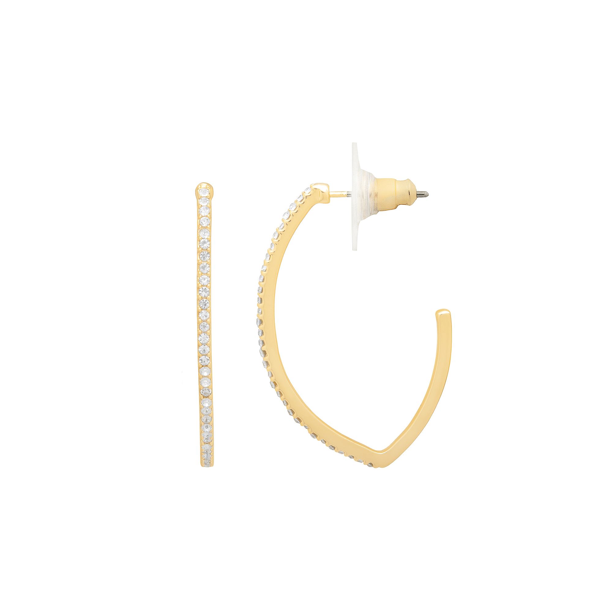 LC Lauren Conrad Gold Tone Pave Oval Hoop Earrings, Womens, Clear