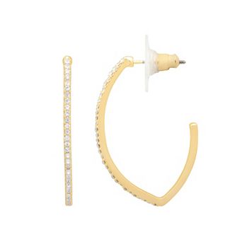 LC Lauren Conrad Gold Tone Pave Oval Hoop Earrings