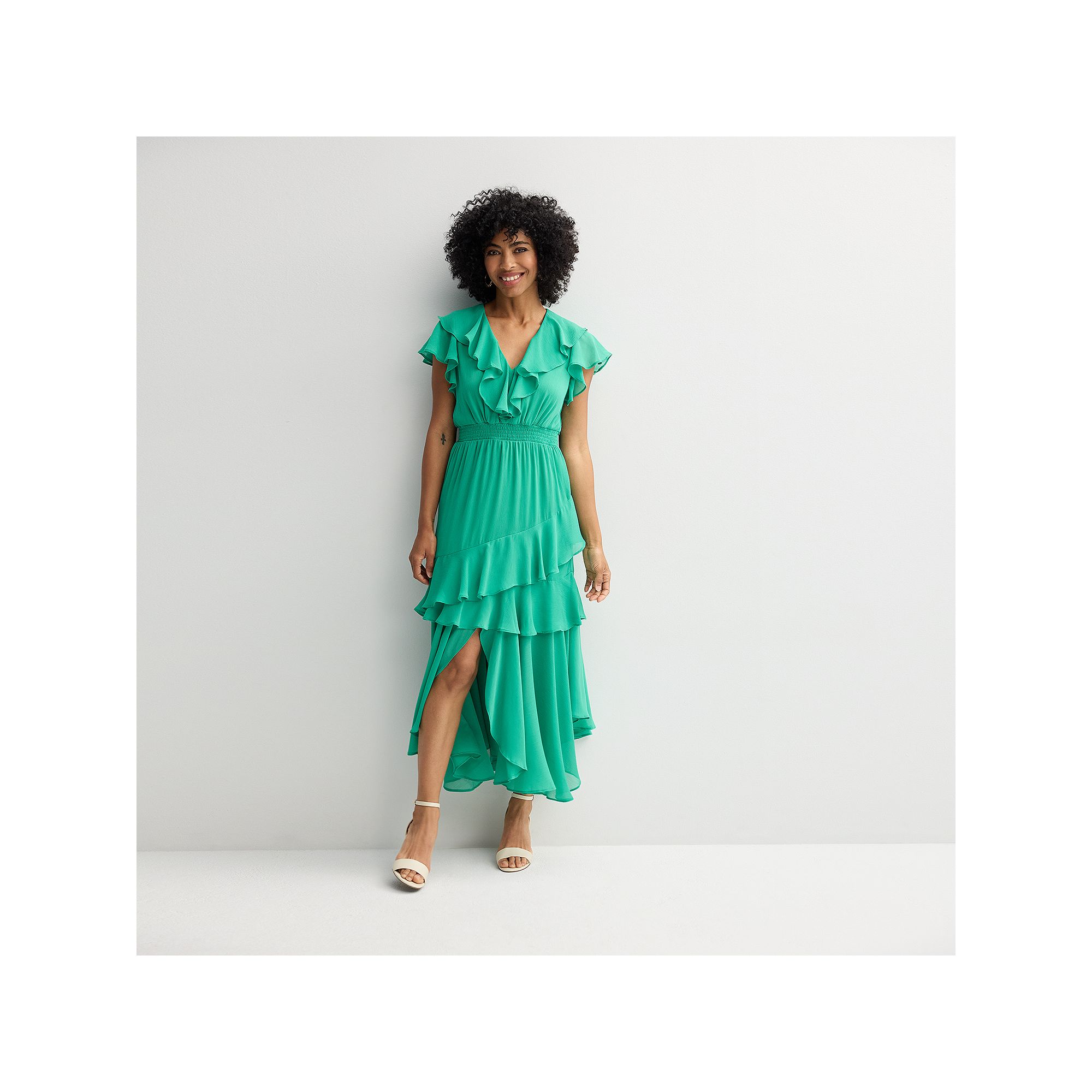 Womens Maison Tara Smocked Waist Tiered Maxi Dress, Size: 4, Jungle