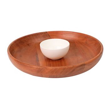 Mingle & Co. 2 pc Wood And Ceramic Chip & Dip Bowl