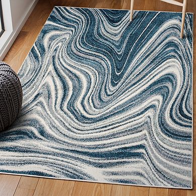 Eleni Contemporary Glam Abstract Marble Runner Rug