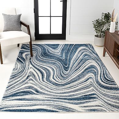 Eleni Contemporary Glam Abstract Marble Runner Rug