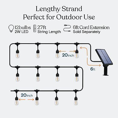 Ambience Pro 27 Ft. Outdoor Solar Led 2-watt String Lights In Warm White With 15 Hooks