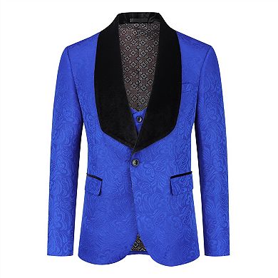 Men's 3 pc Suit Slim Fit Tuxedo Set Butterfly Print One-Button Blazer Vest Pants Set