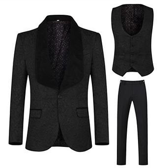 Men's 3 pc Suit Slim Fit Tuxedo Set Butterfly Print One-Button Blazer Vest Pants Set