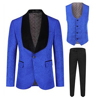 Men's 3 pc Suit Slim Fit Tuxedo Set Butterfly Print One-Button Blazer Vest Pants Set