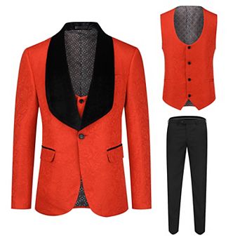 Men's 3 pc Suit Slim Fit Tuxedo Set Butterfly Print One-Button Blazer Vest Pants Set