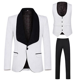 Men's 3 pc Suit Slim Fit Tuxedo Set Butterfly Print One-Button Blazer Vest Pants Set
