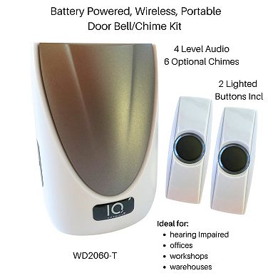 Battery Powered Wireless Portable Door Bell Chime Kit, 6 Chime Tones, 4 Volume Levels, 2 Buttons