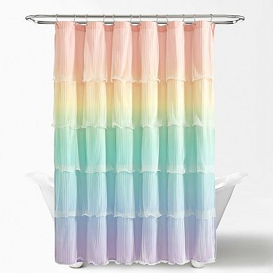 Lush Decor Nerina Rainbow Ombre Ruffled Shower Curtain