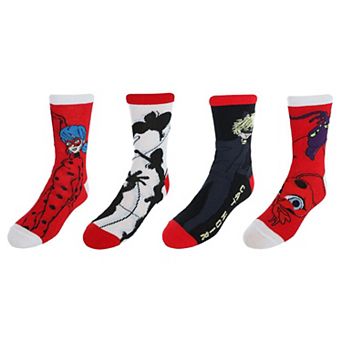 Textiel Trade Kid's Disney Miraculous Ladybug and Cat Noir Crew Socks (4 Pack)