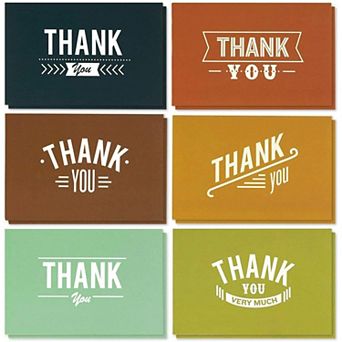48 Pack Masculine Thank You Cards for Men w/ Envelopes, 6 Retro Designs, 4x6 In