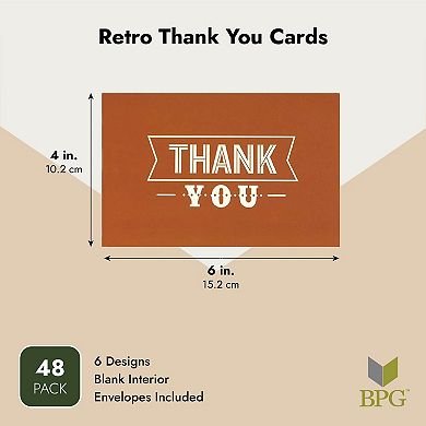48 Pack Masculine Thank You Cards for Men w/ Envelopes, 6 Retro Designs, 4x6 In