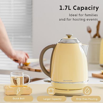 BUYDEEM K640N 1.7L Stainless Steel Electric Kettle, Auto Shut-Off, Boil Dry Protection, 1440W