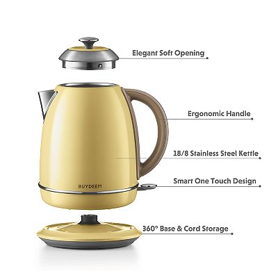 BUYDEEM K640N 1.7L Stainless Steel Electric Kettle, Auto Shut-Off, Boil Dry Protection, 1440W